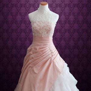Halter blush pink organza wedding dress